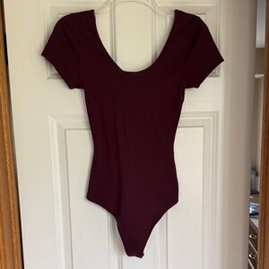 Abercrombie & Fitch Ribbed Scoop-Neck Bodysuit - Burgundy